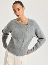 Asymmetric Metal Button Wool-Blend Cardigan